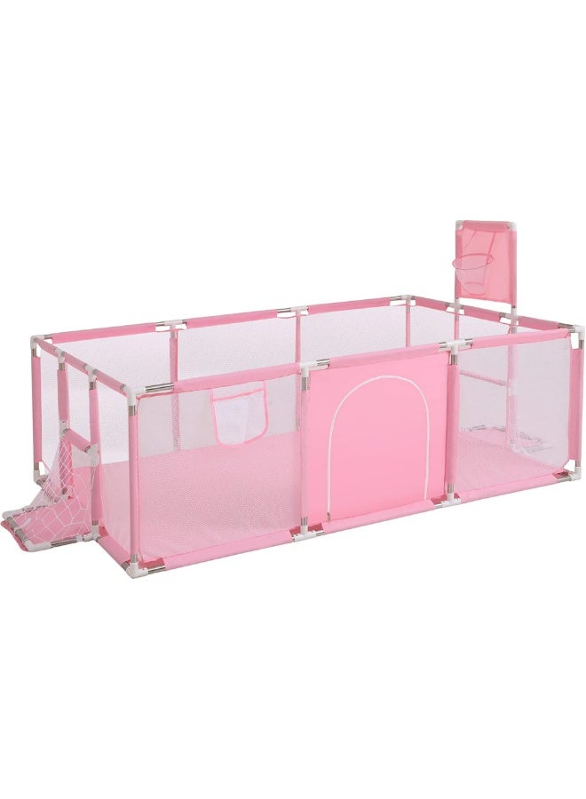 Large Baby Playpen & Ball Pit (182x122cm) with Basketball Hoop & Soccer Goal – Safe Indoor Activity Center (Playpen Only) - Image 1